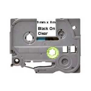Compatible Brother TZe121 label tape for P-Touch - 9mm Black on Clear