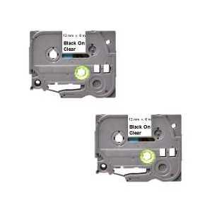 Compatible Brother TZe131 label tape for P-Touch - 12mm Black on Clear, 2 pack