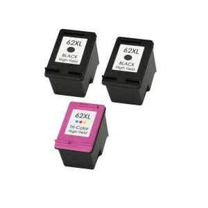 Remanufactured HP 62XL ink cartridges, 3 pack