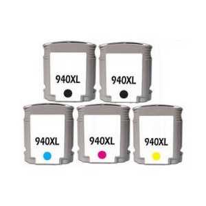 Remanufactured HP 940XL ink cartridges, 5 pack