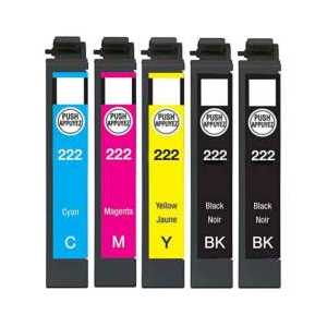 Remanufactured Epson 222 ink cartridges, 5 pack