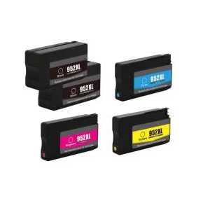 Remanufactured HP 952XL ink cartridges, 5 pack